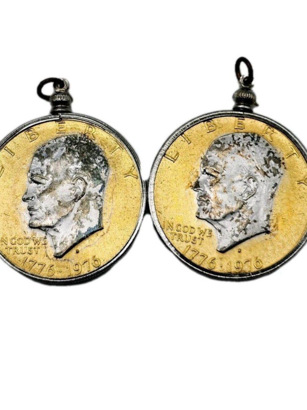 Gold Plated 1776-1976 Eisenhower Dollar Coin Necklace Pendent Lot Of Two